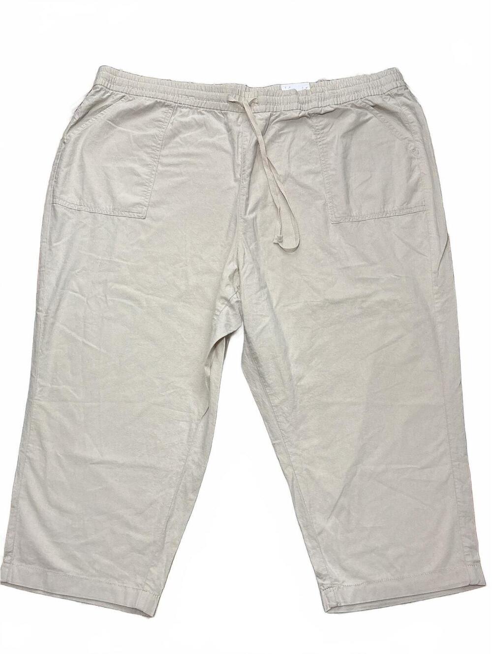 Croft & Barrow Women's 3X Pull-On Crop Pants Beige Cotton